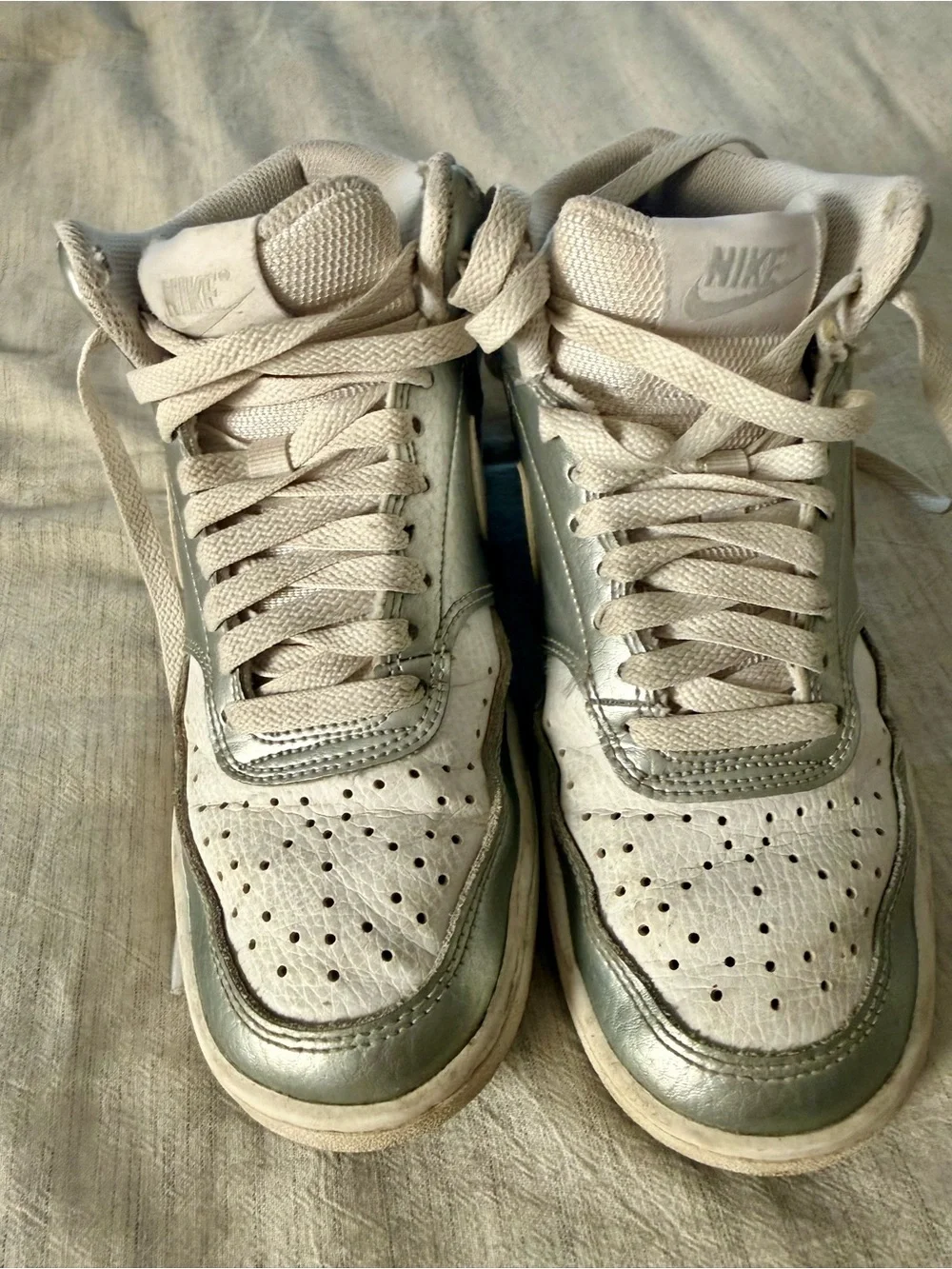 Nike Kids High-Top Sneakers in Off-White and Olive
